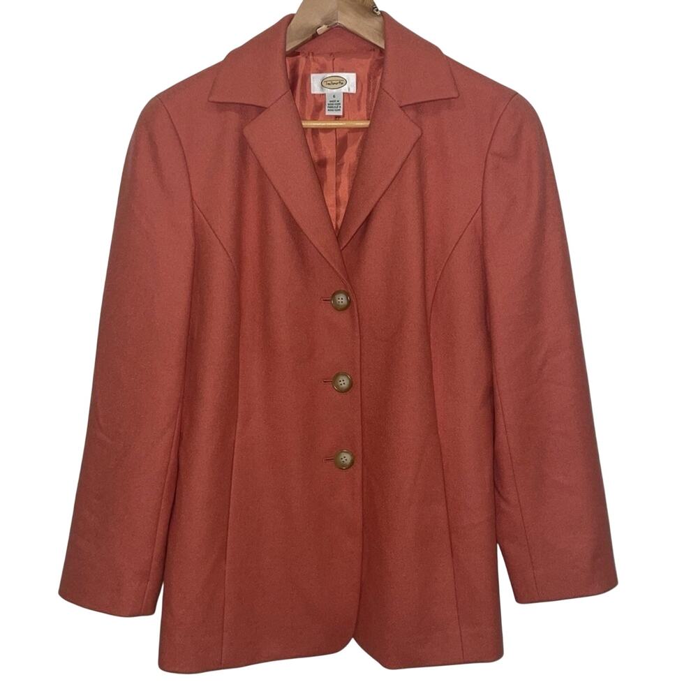 Talbots Vintage Wool Cashmere Blend Blazer Jacket Size 6 Coral Fall Winter Lined